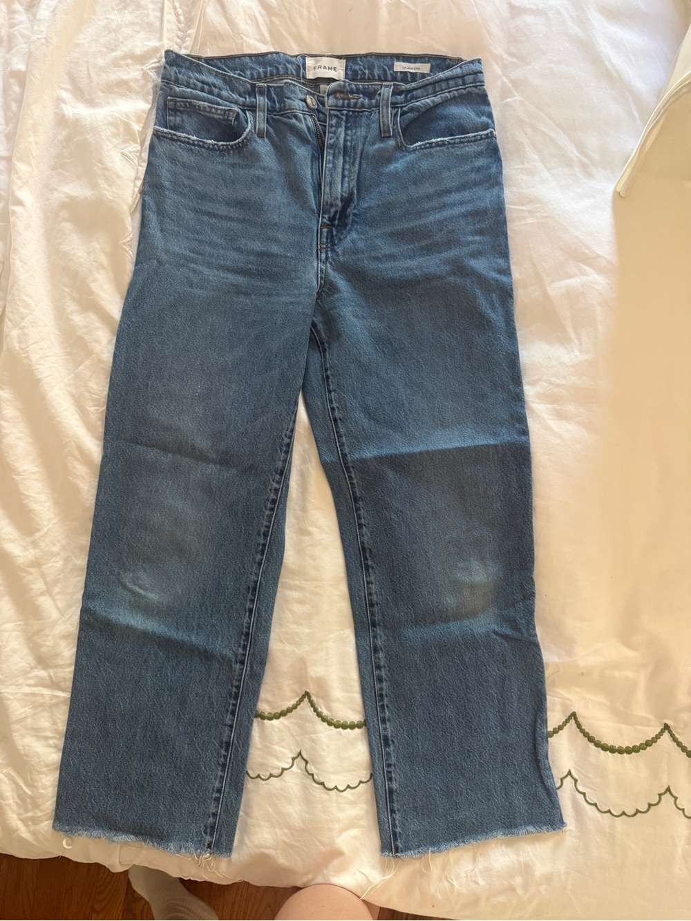 Frame Denim Slim Straight Jeans in Mid Blue